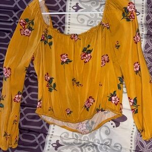 Aeropostale Mustard Floral Blouse